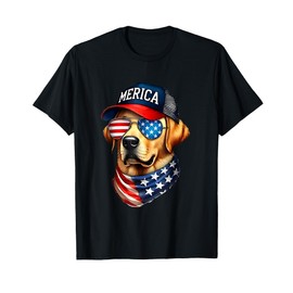 Yellow Labrador Retriever 4th of July Merica USA Flag Lab T-Shirt
