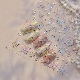 1 Sheets Butterfly Nail Stickers for Nail Art 5D Self-Adhesive Bronzing Nails Design Holographic Laser Embossed Nail Art Stickers Spring Butterfly Nail Decals for Women Girls Nails Supply
