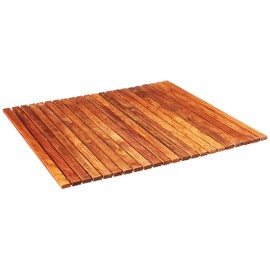 Bare Decor Fuji String Spa Shower Mat in Solid Teak Wood Oiled Finish, 30" Square Mat, Brown