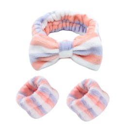 3 PCS Spa Headband Wrist Washband Wash Set, make up Headband, Soft Elastic Hair Band, Coral velvet Headband, Portable Waterproof Wrist Band, Face Wash Wrist Band, Butterfly Tie Hair Band