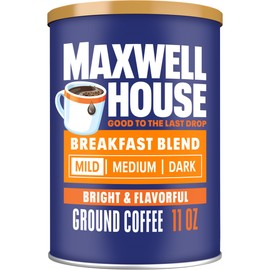 Maxwell House Breakfast Blend Ground Coffee, Light Roast, 11 Ounce Canister