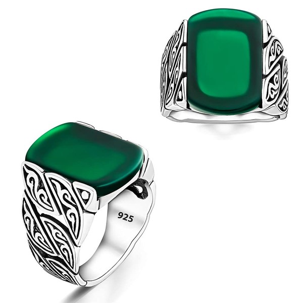 TAKILINGO Green Agate-Brown Tiger Eye Stone Patterned Handmade Biker Men's