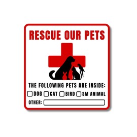 Pet Emergency FIRE Alert Save Rescue Our Animals They are Inside | 5 pk Vinyl Window Sticker 5x5” Waterproof Decal Dog Cat in House on Fire