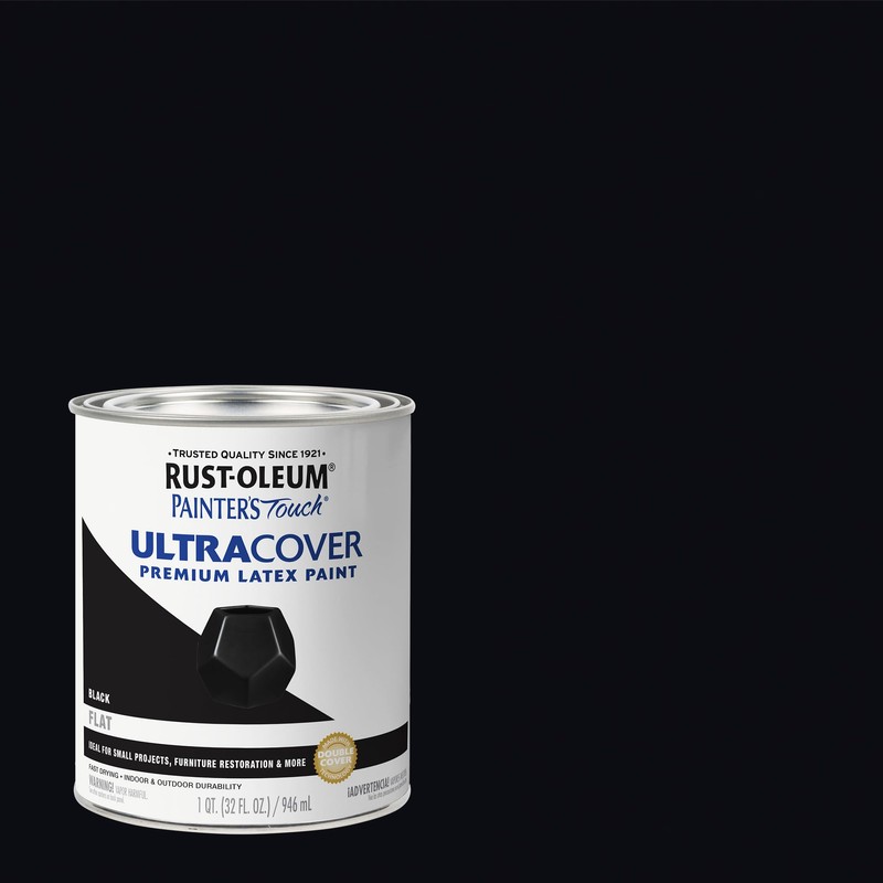 Rust-Oleum 1976502 Painter's Touch Latex Paint, Quart, Flat Black, 32