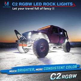 MICTUNING C2 Curved RGBW LED Rock Lights - 10 Pods Underglow Multicolor Neon Light with Wiring Switch Kit, Microphone Sync with APP Control
