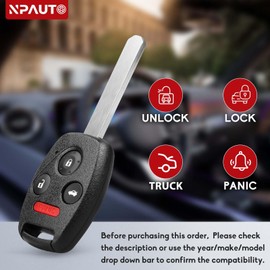 NPAUTO Key Fob Replacement Fits for Honda Civic EX Si Hybrid 2006 2007 2008 2009 2010 2011 2012 2013, Keyless Entry Remote Control Car Key Fobs, (N5F-S0084A, 35111-SVA-306, 4-Buttons, Pack of 2)