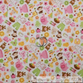 Riley Blake Designs BonEful FABRIC FQ Cotton Quilt White Pink Baby Girl Doll Nursery Owl Dot Animal
