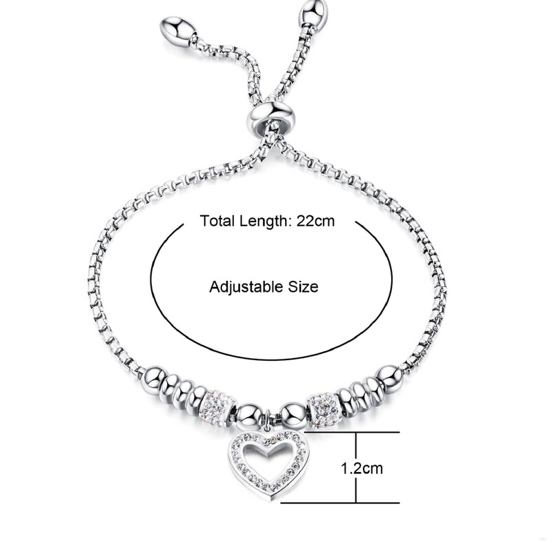 Harlorki Shiny Stainless Steel Adjustable Chain Rhinestone Love Heart Pendant