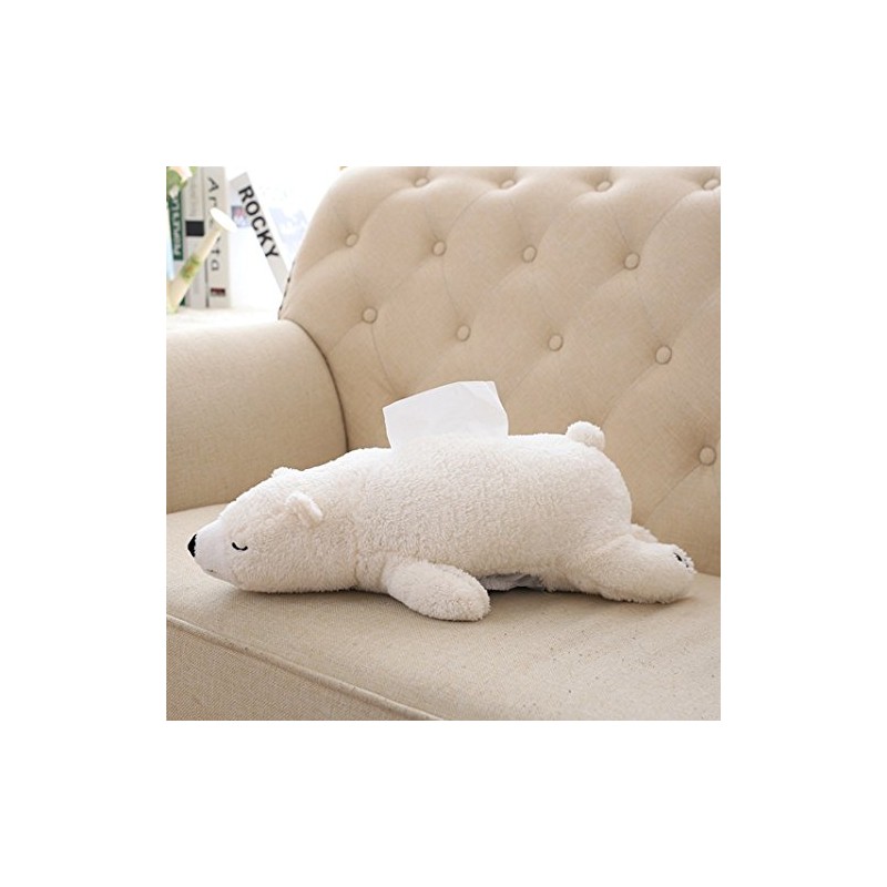 CHOOLD Super Soft Plush Polar Bear Tissue Box Cover Cute