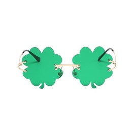 WDZAYXC Clover Glasses, Leaf Clover Metal Frame Glasses, Trendy Glasses for Party (4-Green)