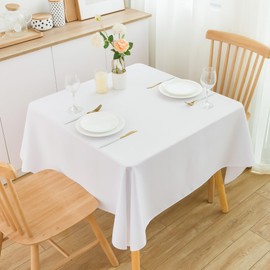 mylacerhome 2 Pack Square Table Cloth 60X60 Inch White Washable Fabric Tablecloth Polyester Solid Dining Table Cover for Birthday Party Dinner Holiday Outdoor Indoor
