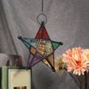Moroco Iron Style Coloured Glasses Lantern Garden Outdoor Terrace Ornament(Black)
