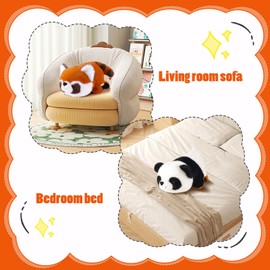 GUGUMAO Cute Red Panda & Panda Plush Toy,Convertible Forms Stuffed Animal Red Panda Stuffed Animal Panda Plushie Christmas Birthday Gift, Soft Fur Pillow for Baby Girl Boy Adult Kid (Red Panda L)