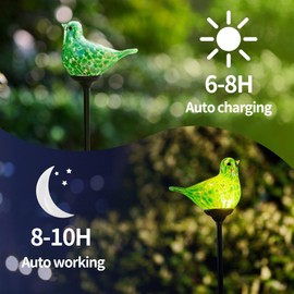 2 Pack Solar Powered Garden Stake Lights Outdoor, Cute Animal Outdoor Figurine Lights Ornament Statue Decor for Pathway, Patio, Red & Green Bird
