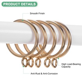 M METERXITY 40-Pack Gold Curtain Rings with Eyelet, Rustproof Metal Rings for Curtain Rods, 32 mm Interior Diameter Drapery Rings for Curtain Rods for Hanging Drapes/Hats/Towels