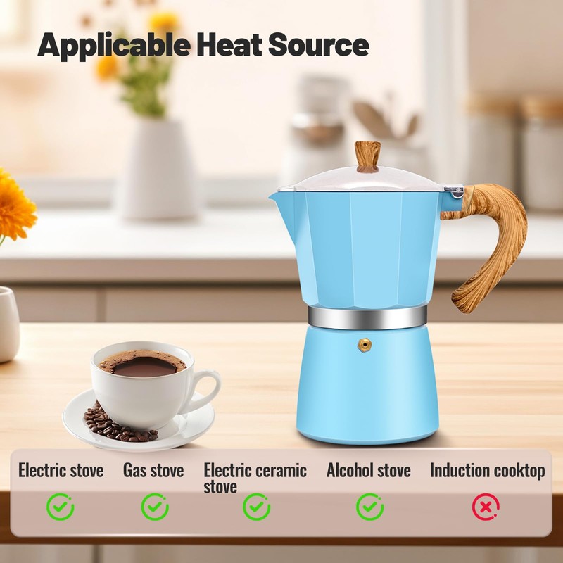 Vaolvpant 9 Cup Aluminum Moka Pot Classic Stovetop Espresso Coffee