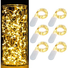 6 Pack 7Ft Starry String Lights No Remote Waterproof Fairy String Lights 20 Micro Starry LEDs On Silver Wire CR2032 Batteries Included for Wedding Centerpiece Party Christmas Table Decor Warm White
