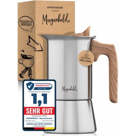 Morgenheld Style Espresso Maker Stainless Steel 4 Cups (200 ml) - Suitable for Induction Cookers, Suitable for All Hobs - Classic Mocha Pot, Dishwasher Safe Insert - For 1-2 People