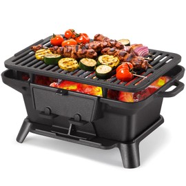 Hibachi Grill Outdoor, Portable Mini Charcoal Grill, Pre-Seasoned Cast Iron, Small Japanese Yakitori Tabletop Skillet Grill Stove for Outdoor Camping