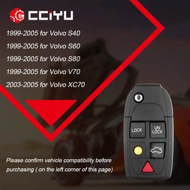 cciyu Keyless Entry Remote Smart Key Fob Shell Case 2011-2015 Fit for Volvo S60 1.6L 2001-2016 Fit for Volvo S60 2.0L 5 Buttons LQNP2T-APU,8688799