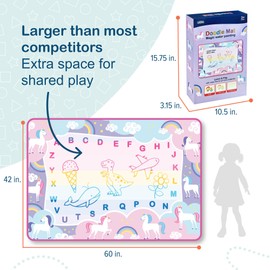 Wildkin Doodle Mat – Large Water Drawing Mat for Kids, Educational Learning Toy with Letters & Numbers, Mess-Free Coloring for Toddlers & Preschoolers - Unicorn Rainbows