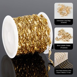 YOUBEIYEE YOUBEIYEE 4 Meters Gold Plated Leaf Chain for Jewelry Making Stainless Steel Jewelry Making Chain Roll with Jewelry Accessories
