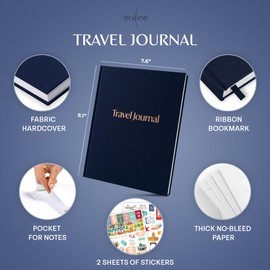 Skyline Travel Journal – Traveling Diary & Photo Journal – Vacation Essentials for Family, Men & Women – Bucket List Notebook (Navy Blue)