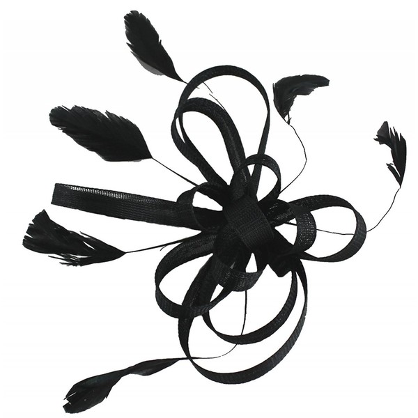 Large Black Coiled Net and Feather Fascinator on a clear comb.