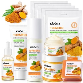Set De 11 Piezas De Cúrcuma Para El Cuidado De La Piel De Mujer Limpiador, Jabón, Exfoliante, Sérum Facial, Loción, Crema Y Mascarillas Faciales....  