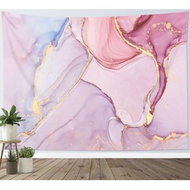 HVEST Pink Marble Tapestry Wall Hanging Purple and Gold Marble Abstract Wall Art Modern Luxury Nature Tapestry for Bedroom Living Room Dorm Home Wall Decor, 40L X 60W inches