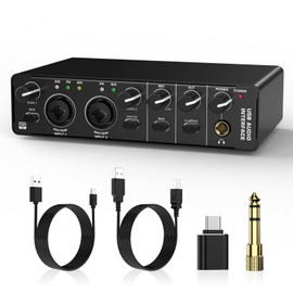 Audio Interface, RHM 2 In 2 Out USB Audio Interface with 48V Phantom Power for Recording, Professional Audio Mixer & Mic Preamplifier XLR/TSR/TS Ports for Guitarist, Vocalist, Podcaster or Producer