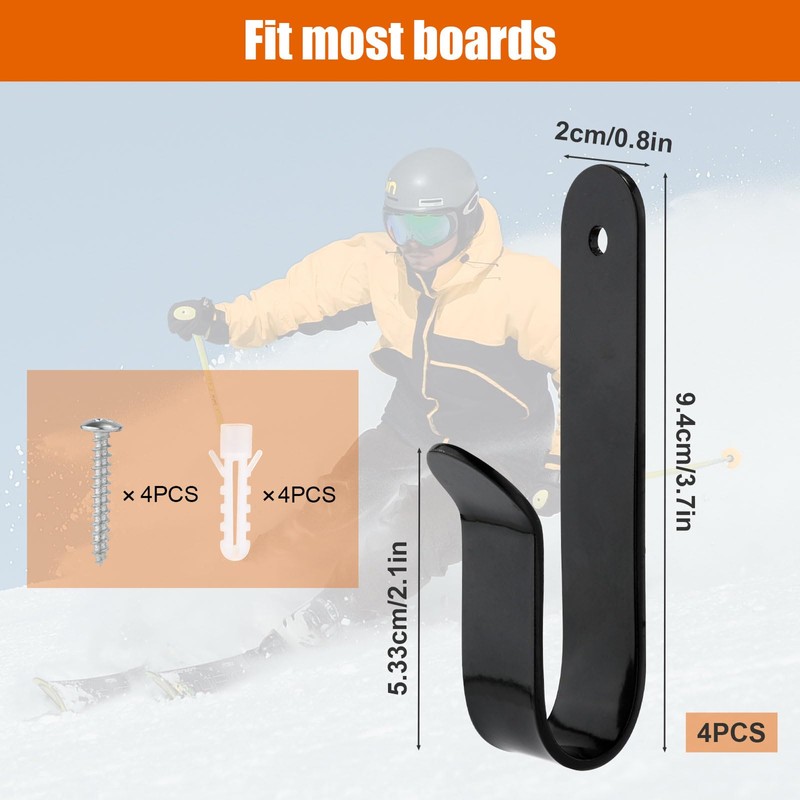 lasuroa 4pcs Horizontal Snowboard Display Racks, Wall Mount Clips Space