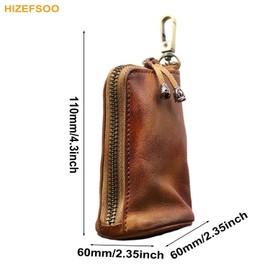 HIZEFSOO Genuine Leather - Mini Leather Coin Purse Change Purse for Men Women Change Holder Storage Bag Car Key Leather Coin Purse Pouch Case Organizer Bag Keychain Zipper (Brown)