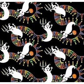Cotton Fabric Henry Glass HEG750G-93 Witch's Night Out Ghosts and Pennants Glow in The Dark Fabric by The Yard