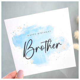 Brother Happy Birthday Card | Greeting Card for Him | On Trend Watercolour Splash Design. 148mm Square Modern Luxury Card