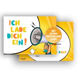 Edition Colibri 10 Invitation Cards Children's Birthday Megaphone A6 Invitation Cards Pop Art Comic Style Invitation Birthday Boy and Girl