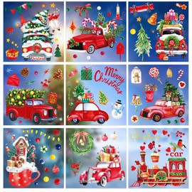 Nezyo 9 Sheets Christmas Window Clings - Reusable Double Sided Static Stickers for Glass - Santa Claus, Reindeer, Snowflakes Decals for Door, Home Decor