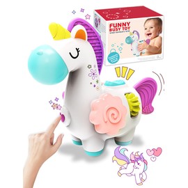 Fullware Baby Motorikwürfel Montessori Spielzeug 7-in-1 Einhorn Kuscheltier Feinmotorik Aktivitäts Pädagogisches Lernspielzeug Motorikspielzeug Activity Würfel Geschenk für Mädchen 6-18 Monate