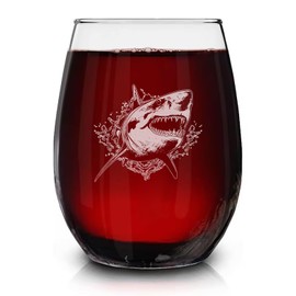 Great White Shark Vintage Engraved Stemless Wine Glass - Wildlife Themed Gift - Unique Birthday Gifts For Friends And Family - Great White Shark Lovers Gift - Vintage Animal Wine Glass