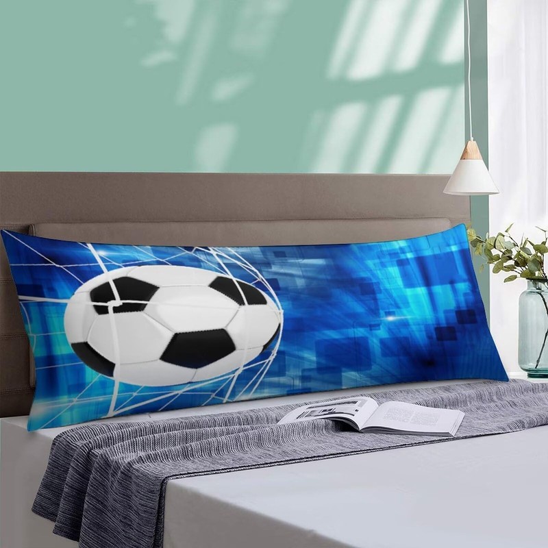Soccer Football in Goal Net Body Pillow Cover with Zipper