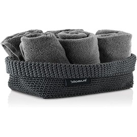 blomus -TELA- 68885 Crochet Basket L Made of Synthetic Fibre, Anthracite, Basket for Storage, High-Quality Workmanship, Exclusive Look, Ideal for Towels, Cosmetics etc. (H x W x D: 9 x 12 x 20 cm,