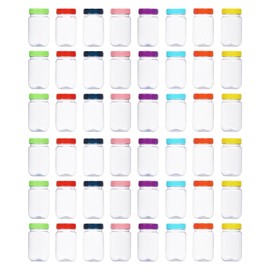 OMNISAFE 8 Ounce Clear Plastic Mason Jars With Screw On Lid, Reusable Empty Jars for Food Storage, Round BPA Free Containers for Sealing, Dry Food, Candies, Breakage-proof, Color Lid (48 Pack 8 Ounce)