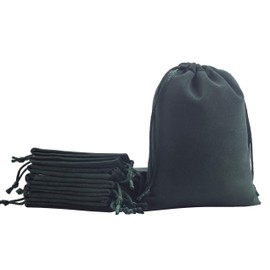 KONMAY Pack of 10 Dark Green Soft Velvet Jewellery Bags with Drawstring, 15 x 20 cm Velvet Bag Wedding Party Gift Bags