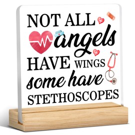 Nurse Appreciation Gifts, Thank You Gifts for Nurses Registered Nurse RN, Nursing Student Gift, Not All Angels Have Wings Some Have Stethoscopes Acrylic Desk Plaque Sign Table Desk Decorations