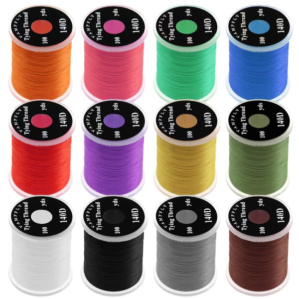140D Fly Tying Thread Kit, 12 Pcs Non-Waxed Fly Tying