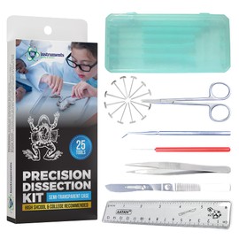 DR Instruments 61936PCT Precision Dissection Kit - 25-Piece Biology Kit - 8 Stainless Steel Instruments - Extra Blades & T-Pins - Biology Students & Faculty - Autoclavable Case in Assorted Colors