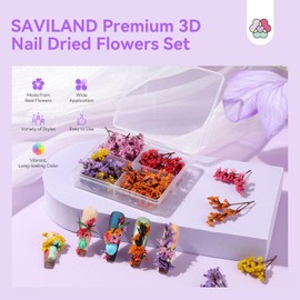 SAVILAND Essentials 3D Dried Flowers for Nails: 60PCS Real Natural Flowers Nail Art Dry Flower Nail Stickers Decals Mix Tiny Floral Petals Colorful Flower for Nails DIY Manicure Design Decoration