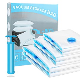 Vacuum Storage Bags, 6 Pack (2 Jumbo, 2 Large, 2 Medium) Reusable Space Saver Bags Vacuum Compression Zipper Storage Bags with Airtight Valve and Hand Pump Vacuum Bags for Clothes, Duvets,Travel