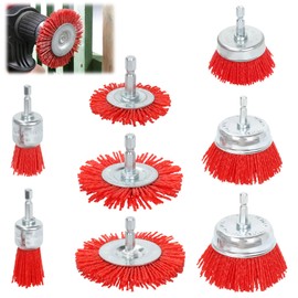 Qivine Nylon Wire Cup Brush Angle Grinder, 8-Piece Grinding Attachment for Cordless Screwdriver, 75/65/50/30/20 mm Nylon Brush Drill for Grinding, Structuring, Cleaning and Rust Removal