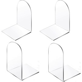 Qidexin 4pcs Book Ends, Acrylic Bookends, Non-Skid Book End, Clear Bookends for School Library and Desktop Organizer, Acrylic Book Ends for Book Shelves